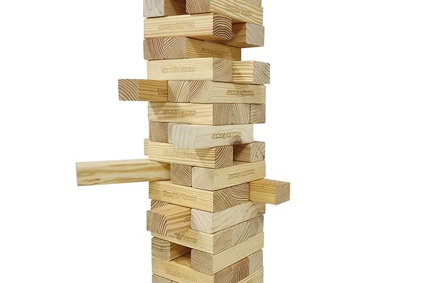 Jenga tower mid-play